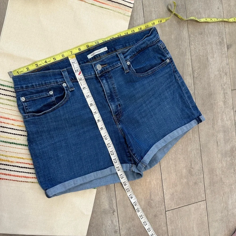 Levi’s Women’s Mid Length Shorts Rolled Cuffed Casual Blue Jean Denim Shorts
